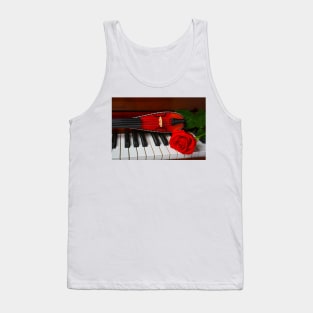 Pocket Violin With Red Rose On Piano Tank Top